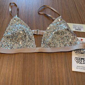 Never Fully Dressed Silver Sequin Bra – Size S / US 2 / UK 6 / EU 34
